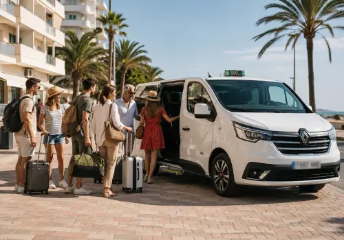 My Taxi Gandia 28 Grupo de viajeros utilizando taxi amplio para desplazarse por Gandía